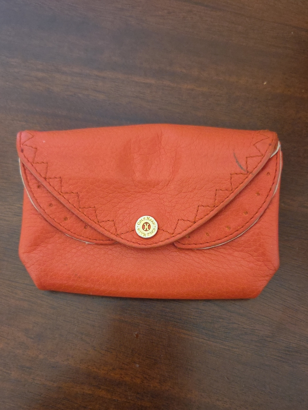 Cole Haan Orange Pebbled Leather Envelope Pouch